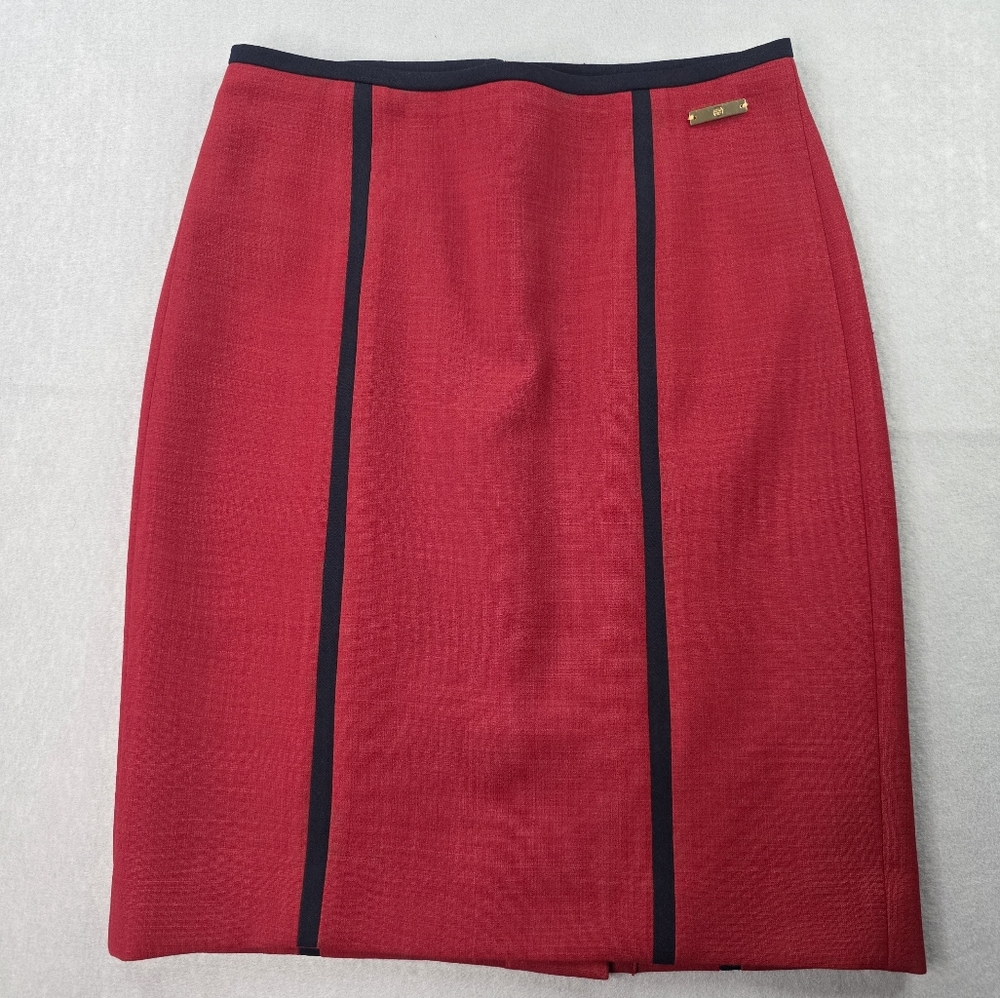 Tory Burch Auburn Azalea Pencil Skirt Navy Trim Accent Wool Blend Size 0